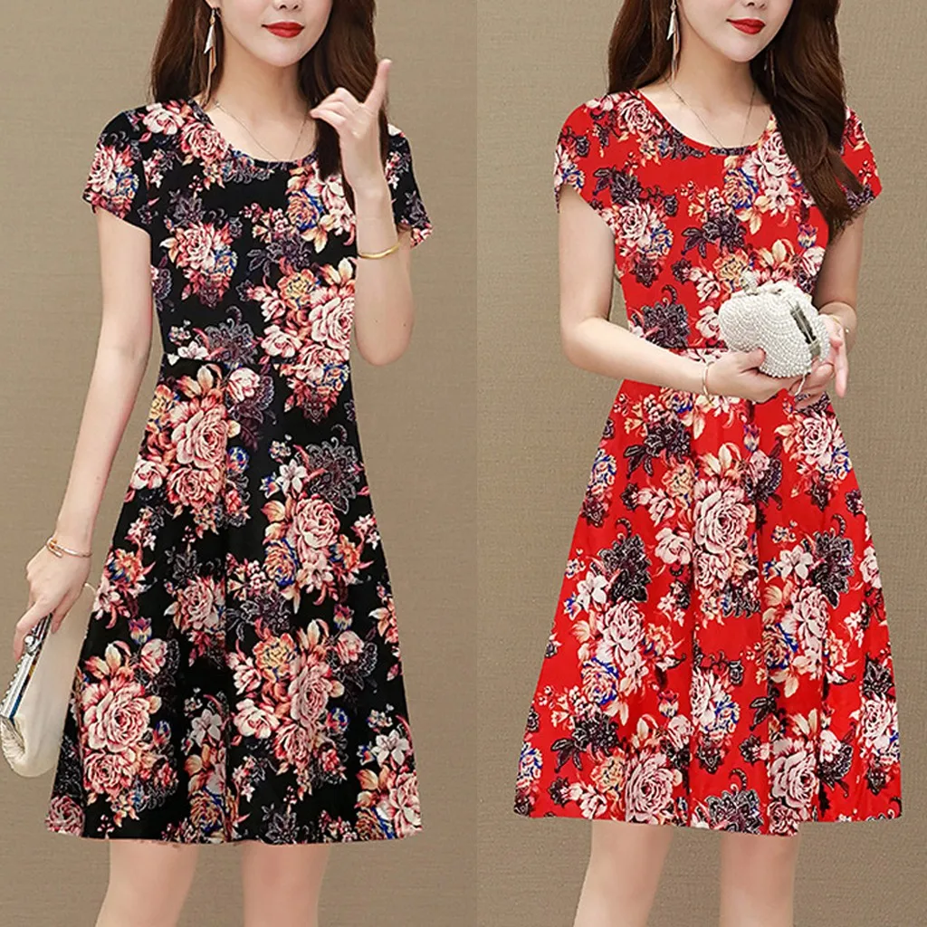 Модное женское шифоновое платье с цветочным рисунком большого размера