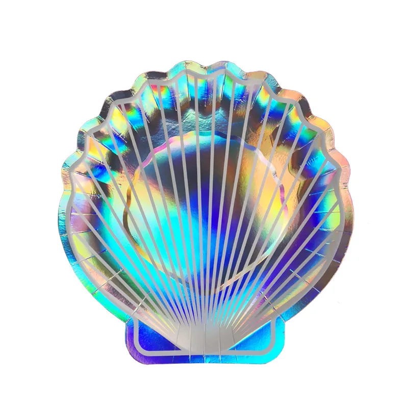 8Pcs Rainbow Sparkle Shell Paper Plates Party Dish Tableware 9 Mermaid Theme Festival For Birthday party Supplies Colorful silver (9)