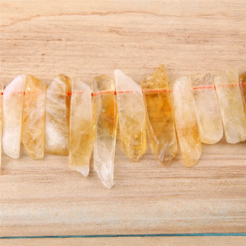 

15.5" Natural Citrines Point Bead Rough Stone Slab Raw Nugget Slice Gem Stone Long Stick Beads For DIY Jewelry Graduated Pendant