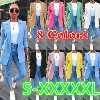 

2020 Casual Blazer Womens Fashion Solid Buttons Blazers Coats Office Ladies Collar Slim Coat For Female Outerwear Plus Size 5XL