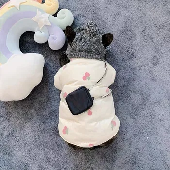 

Cute Pet Dog Cherry Down Jacket Snowsuit Winter Warm Clothing Sweater Small Medium Dogs French Bulldog Pug Hoodie Coat YHC58