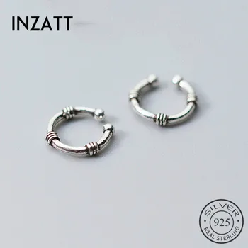 

INZATT Real 925 Sterling Silver Minimalist Geometric Round Clip Earrings For Fashion Women Party Vintage Fine Jewelry