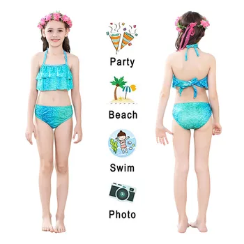 PrettyGirl Kids Girls Swimming Mermaid tail With Monofin Flipper Mermaid Costume Cosplay Children Swimsuit Fantasy