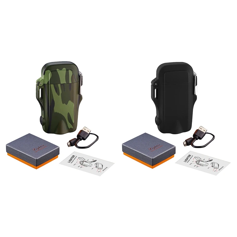 ELOS-2x Открытый Кемпинг Пешие прогулки водонепроницаемый ветрозащитный USB перезаряжаемая электрическая зажигалка светодиодные фонари с ремешком(камуфляж и черный