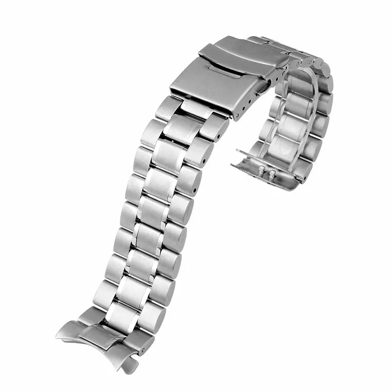 Premium Stainless Steel Curved Strap Watchband for Men, Adjustable 20-24mm