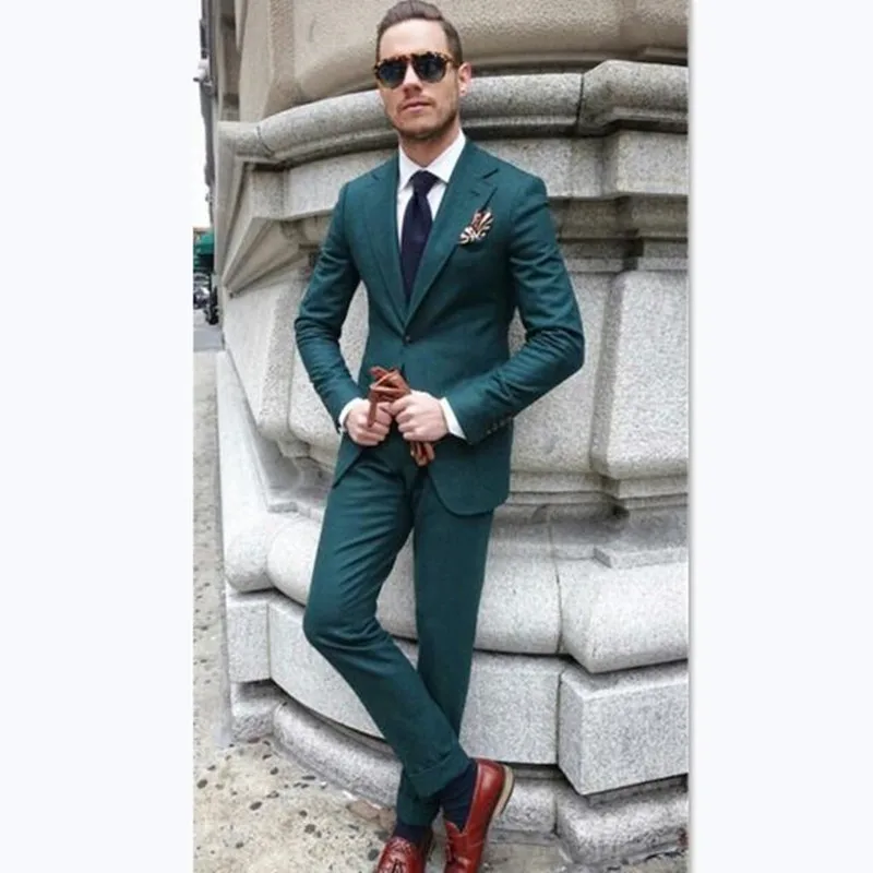

Custom Mens Suits green notched lapel men tuxedos summer street blazer smart casual business beach prom wedding slim jacket+pant
