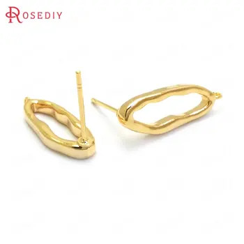

(36982)10PCS 19x7MM 24K Gold Color Brass Irregular Long Oval Shape Stud Earrings Pins High Quality Jewelry Making Supplies