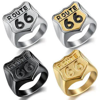 

FDLK Free Shipping 316L Stainless Steel White Black Golden Plated Biker Route 66 Ring Mens Motorcycle Club Anniversary Ring