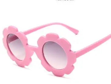 Новые солнечные очки с цветком для детей, милые детские удобные цветные очки для мальчиков и девочек, круглая оправа с лепестками - Цвет линз: pink