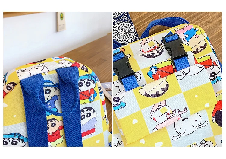 Милый рюкзак в клетку с принтом из мультфильма «Crayon Shin-chan» для студентов, Chibi Maruko-chan, Повседневная наплечная сумка, рюкзак