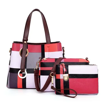 

Quality Leather Female Shoulder Tote Bag Women Handbags Designer Luxury Plaid Set 3 Pieces Bags Composite Clutch Bolsa Feminina
