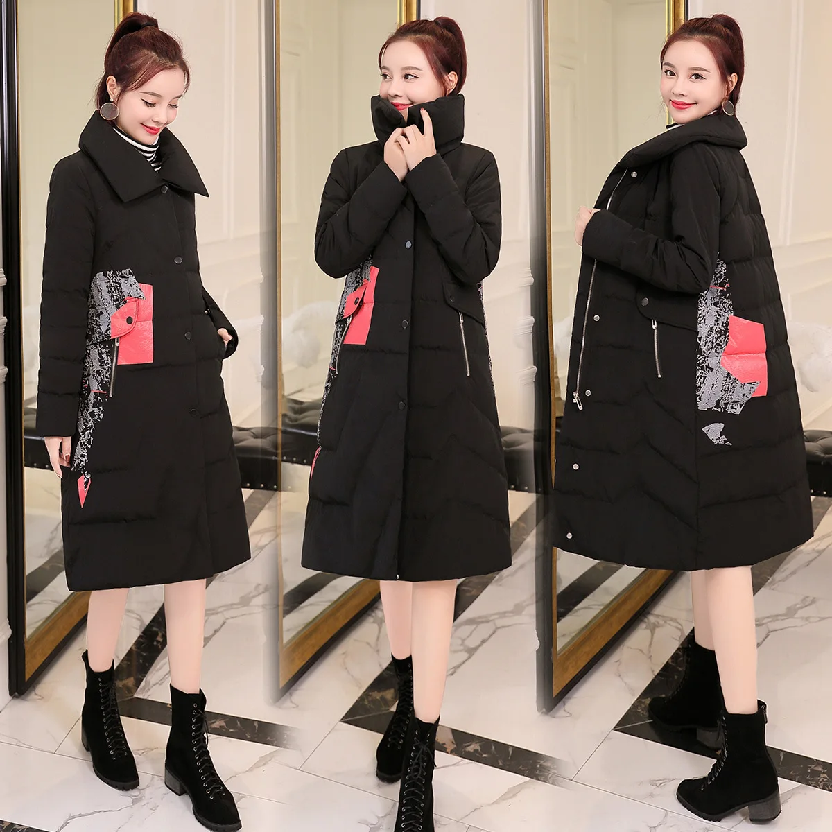 

Winter Cotton Dress Women's Mid-length 2018 New Style Korean-style Fashion Thin Hot Selling down Feather Cotton-padded Clothes C