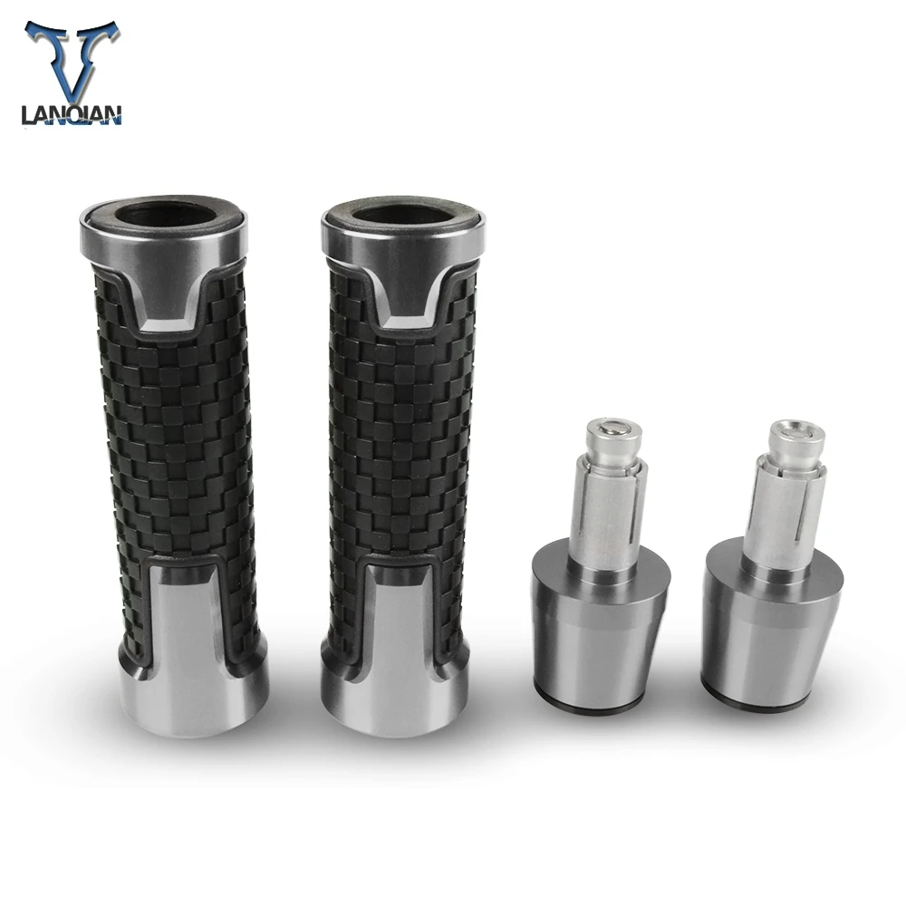 7/8 ''мотоциклетные противоскользящие ручки с ручкой Ручка Конец CNC 22 мм для Африки Твин honda cb600f yamaha mt10 Монстр 900 dr650 - Цвет: Серый