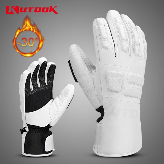 US $46.91 KUTOOK Winter Waterproof Skiing Gloves Goat Leather Windproof for Men Women Warm Snowboard Snowmobi