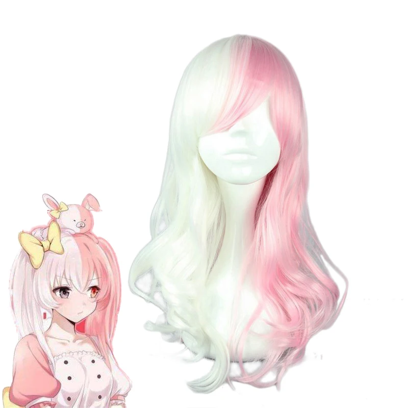 Аниме Danganronpa Monomi женский длинный кудрявый парик косплей Dangan Ronpa белый розовый