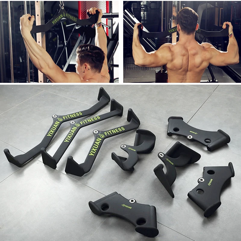 Gym Home Fitness Lat Pull Down Bar Hand Grips Pully Cable Machine Attachment Set 