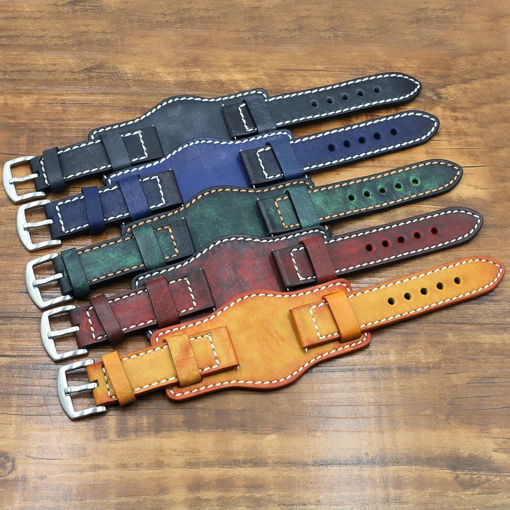 Vintage Handmade Genuine Leather Watch Strap Cuff with Matte Cowhide Band