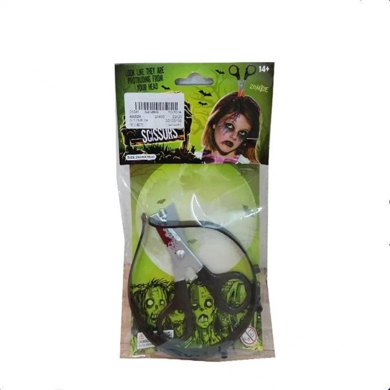 Halloween Head Buckle Trick Plastic Model Weapons Wear Head Kitchen Knife Scissors Cosplay Props Hair Bands