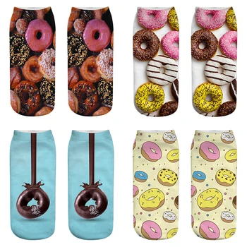 

Doughnut Printed Socks Women Ankle Short Socks Woman Harajuku 3D Printing Funny Cute Female Kawaii Cotton Socks