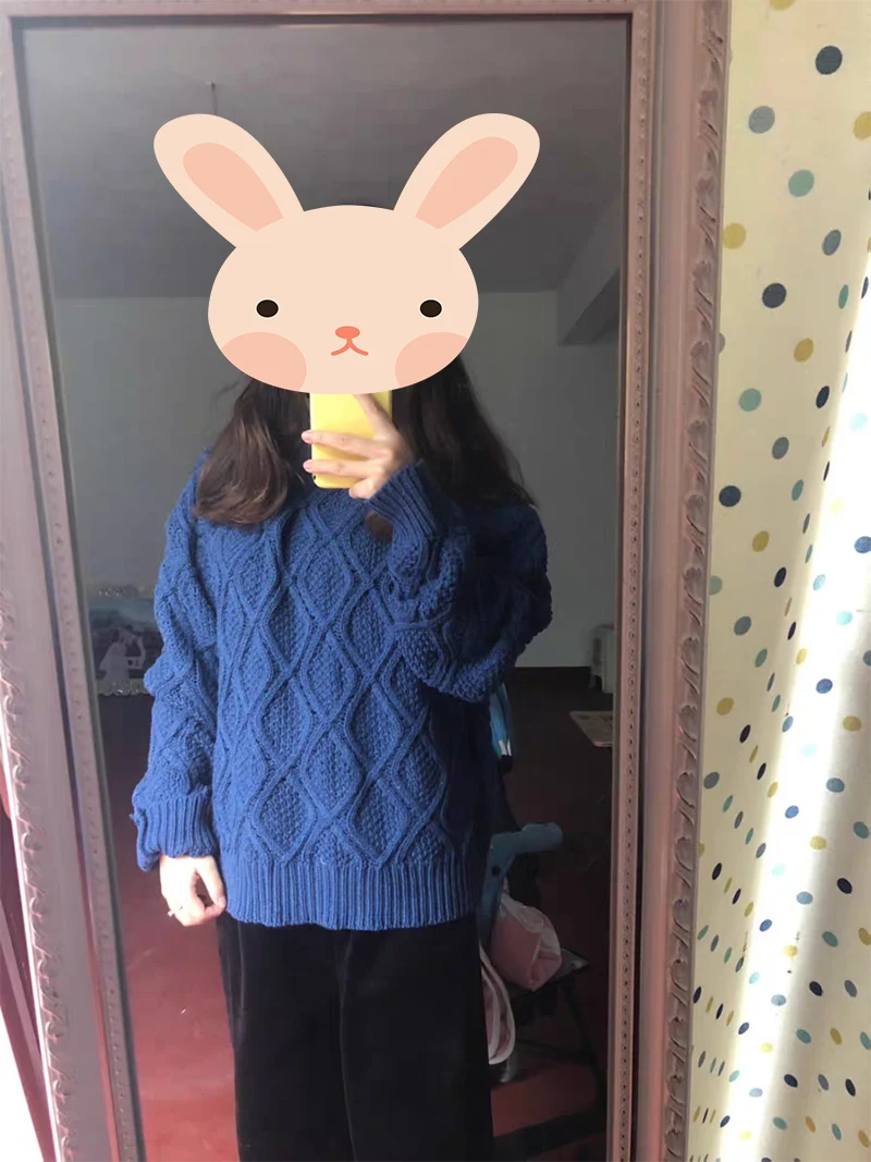 Осень-зима, винтажный свитер с воротником-хомутом, Женский Повседневный свободный Зимний пуловер с длинным рукавом, женский толстый джемпер, топы