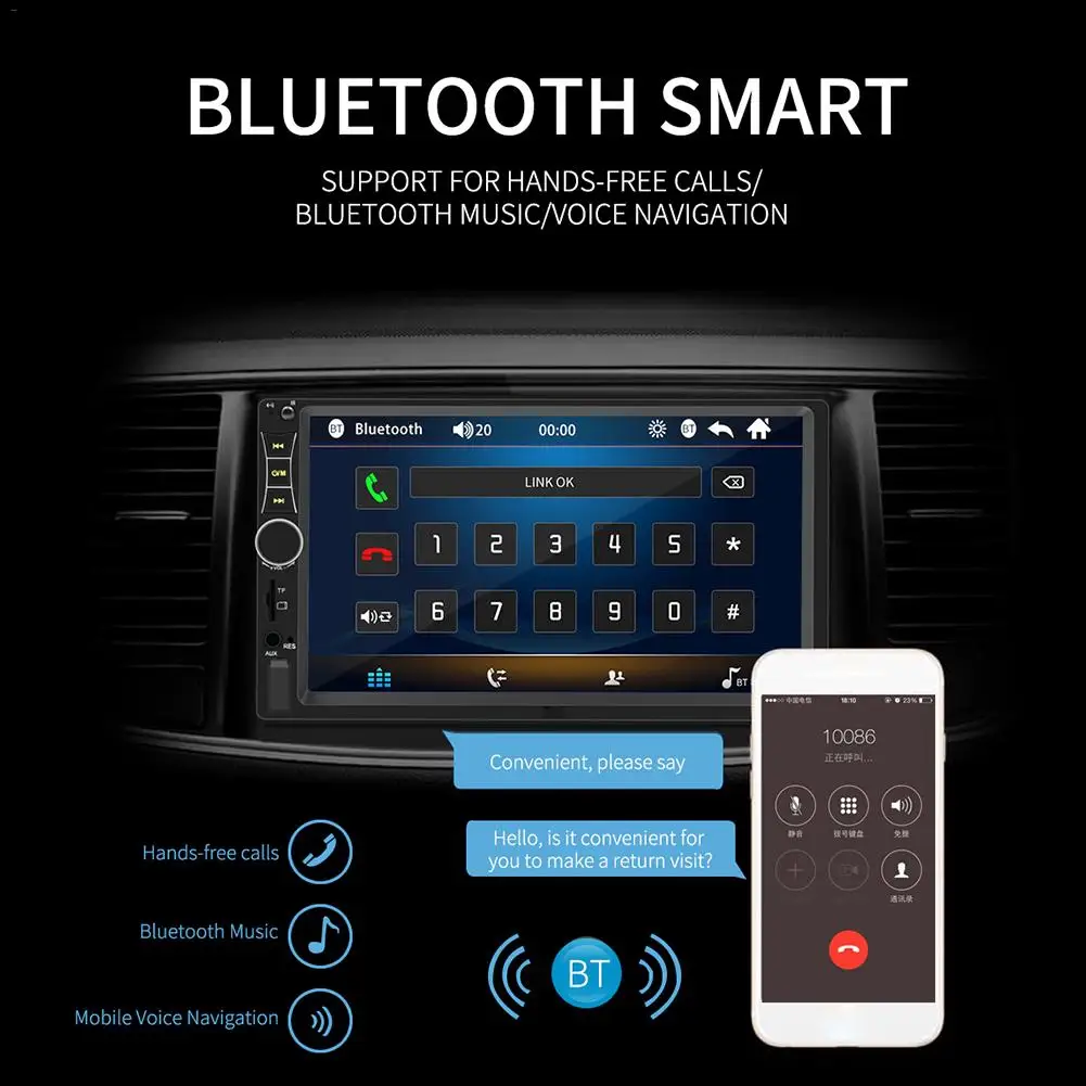 12 В 7 дюймов Автомобильный HD 2 DIN MP5 плеер Радио Bluetooth стерео, сенсорный экран TF AUX в USB Bluetooth IOS Android телефон Зеркало Ссылка