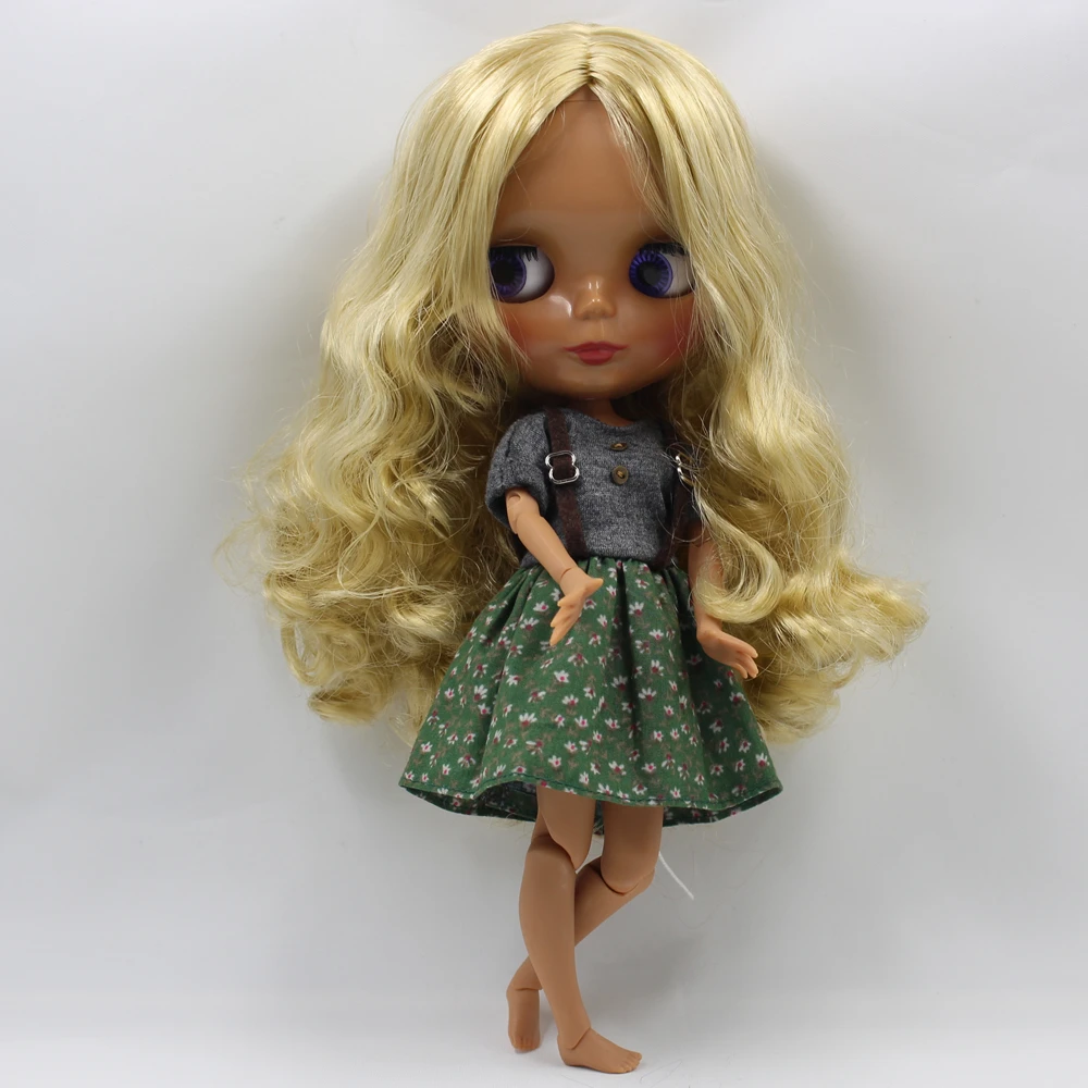 

Blyth Doll Long Wavy Blonde Hair Chocolate Skin with Joint Body 4 Colors Big Eyes Nude Bjd 1/6 Doll blyth toys for girls