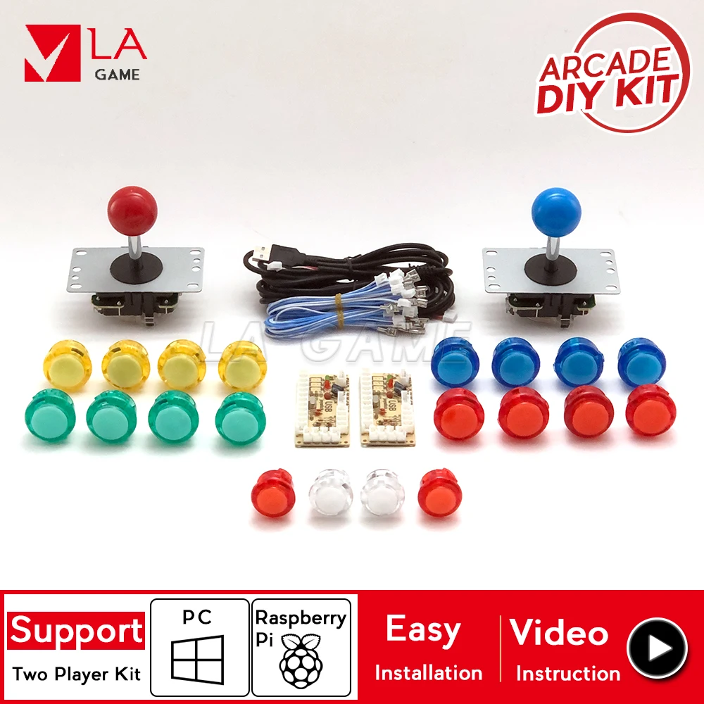 

2 player diy kit controle arcade usb encoder to PC Rasberry PI led sanwa button 30mmjoystick usb arcade cabinet diy