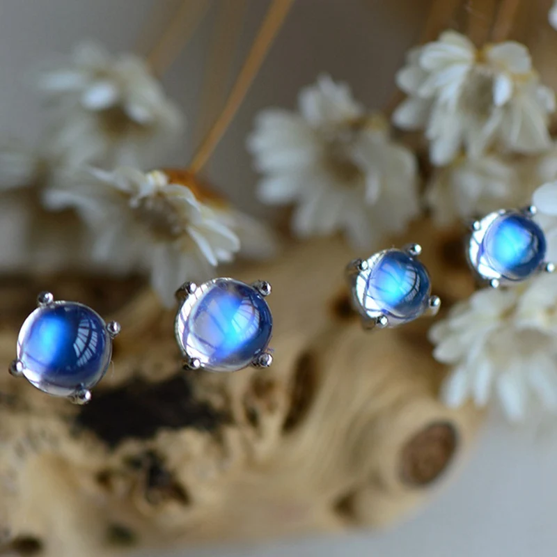 Простой Имитация натуральный лунный камень шпильки серьги голубой лунный свет женские серьги с камнями ювелирные изделия