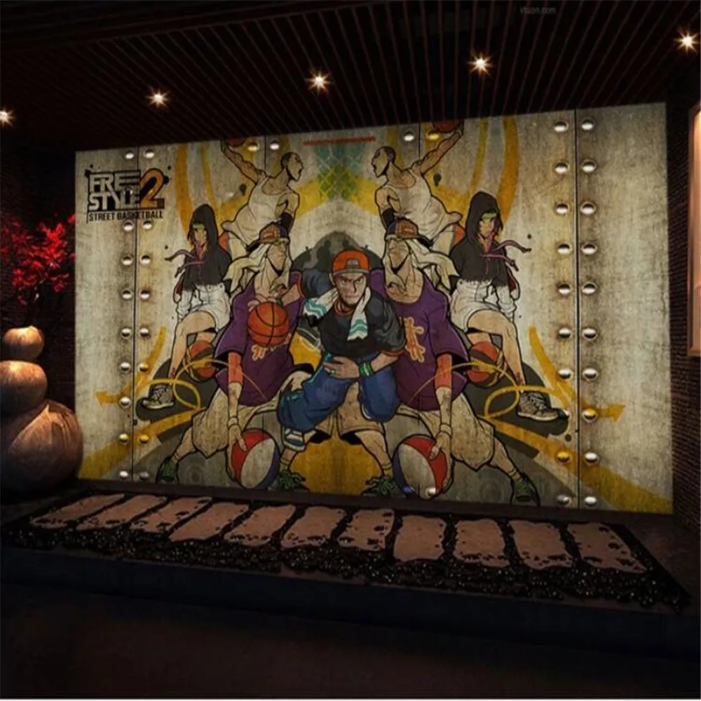 

Milofi customized large wallpaper mural street basketball fashion bar cafe background wall mural