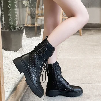 

British Martin boots 2020 new summer thin thick hollow sandals Joker elastic booties breathable boots women fashion