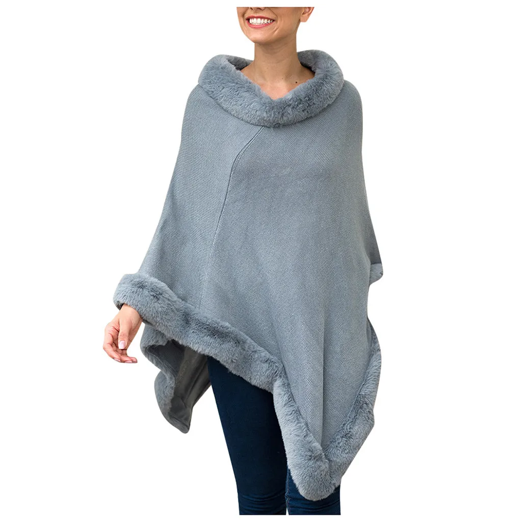 JAYCOSIN Women Sweaters Solid Color Crimped O-Neck Cloak Shawl Collar Sweater Tops Sweater Winter Fashionable Wrap Sweater Coat