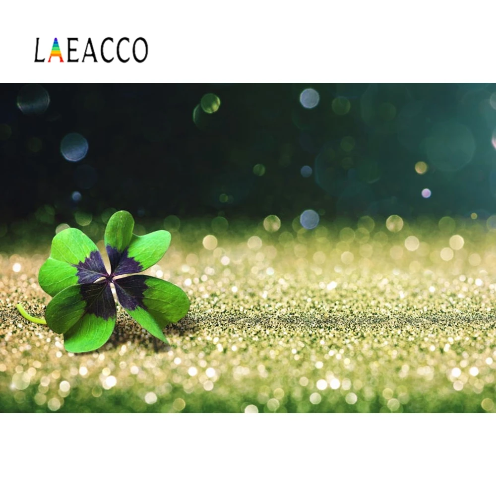 

Laeacco Clovers Green Light Happy St. Patrick's Day Photograph Backgrounds Decoration Photographic Backdrops For Photo Studio