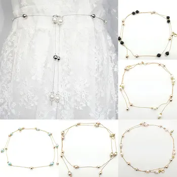 

2020 Elegant Woman Pearl Waist Chain Belts Metal Chain Belt Wild Thin Waistband Ladies Dress Decorative Belts Bohemian Slim Belt