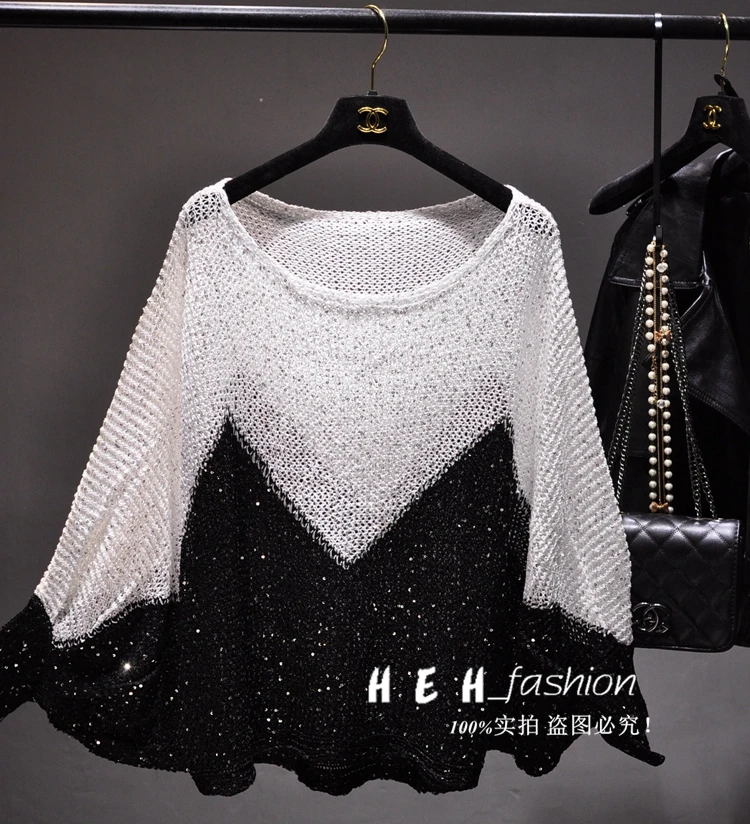 Yan Li Shinny Lurex 스웨터 여성 라운드 넥 롱 점퍼 캐주얼 니트 풀 Femme 풀오버 블링 블링 스팽글 스웨터