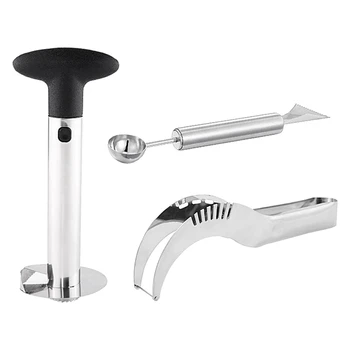 

Stainless Steel Watermelon Pineapple Slicer Peeler Kit-with Cutter and Baller-for Watermelons Dragon Fruit Etc