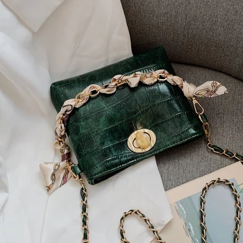 

Ribbon Tote Bucket Bag 2019 Fashion New Quality Leather Women's Designer Handbag Crocodile pattern Chain Shoulder Messenger Bag