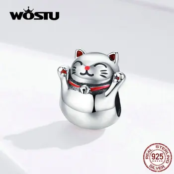 

WOSTU Fortune Cat Beads 925 Sterling Silver Enamel Charm Fit Original DIY Bracelet Pendant Silver 925 Jewelry Making FIC1178