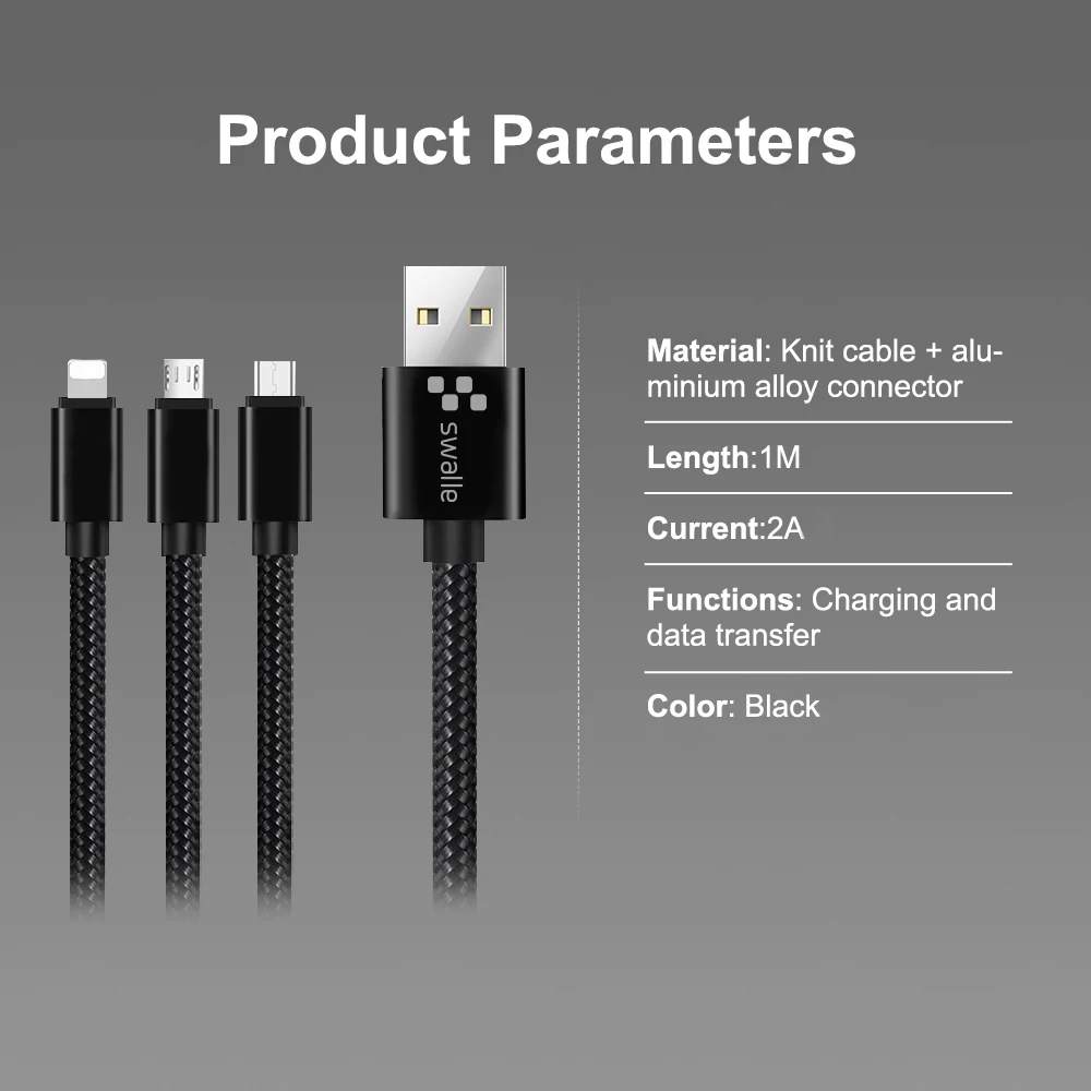 Swalle 3 в 1 быстрая зарядка Micro USB кабель 2A USB синхронизация данных зарядное устройство usb-адаптер, кабель type C кабель для мобильного телефона Android