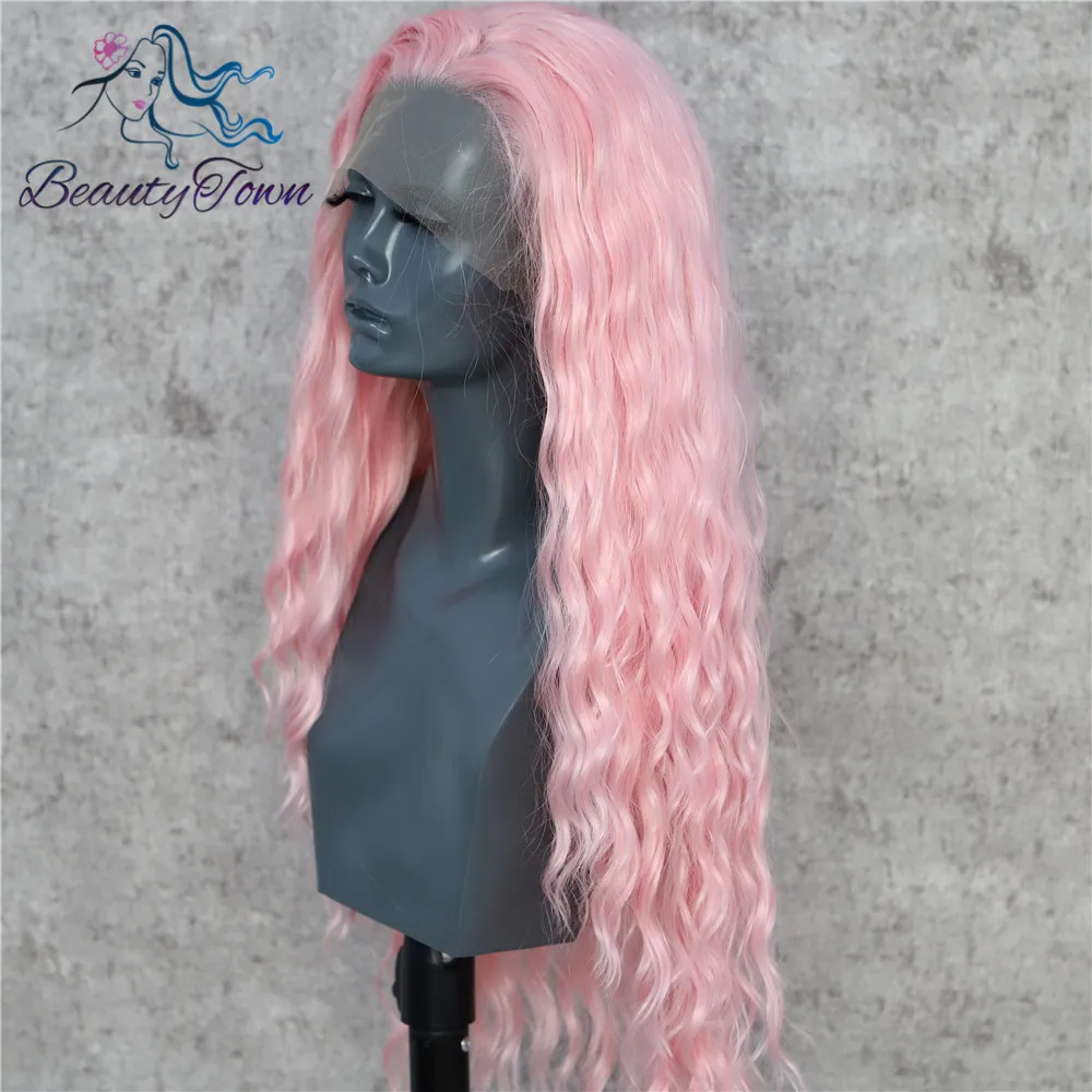 BeautyTown, водостойкий розовый термостойкий парик, ручная вязка, повседневный макияж, перетяжка, синтетические кружевные Передние Вечерние парики для подарка на праздник