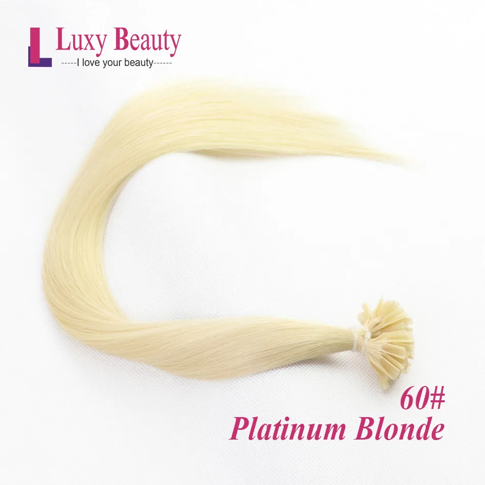 #60 LuxyBeauty волосы для наращивания на ногтях, 1 г/шт., 12-22 дюйма, накладные прямые человеческие волосы Remy с кератином, 8 цветов - Цвет: #60