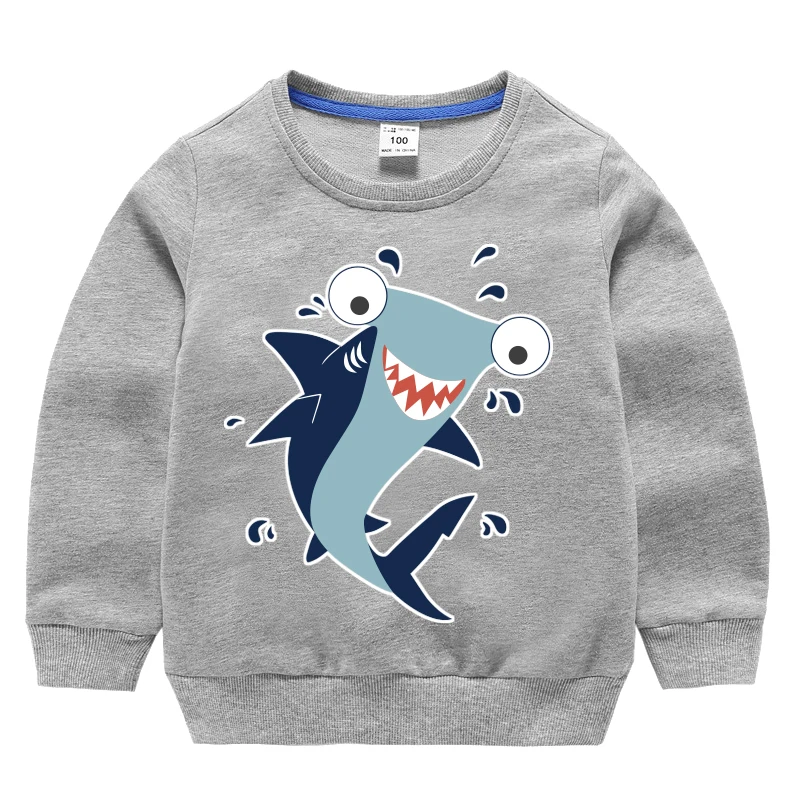 

Hoodies Sweatshirt Teenage Baby Boys Girls Kids Children's Autumn New Spring Cotton Casual Print Cartoon Shark Gray Clothes
