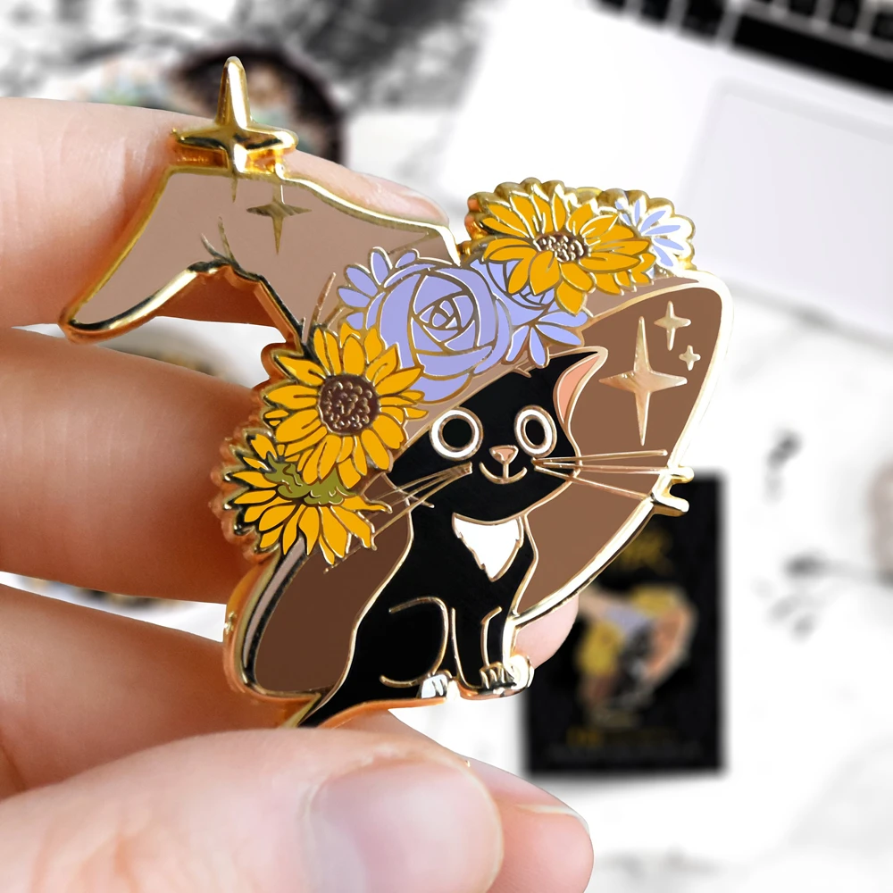 Kawaii ветка Кепка Волшебная черная кошка жесткая эмалированная булавка мультфильм