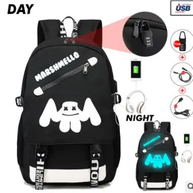DJ Marshmallow рюкзак Многофункциональный USB зарядка для подростков мальчиков студенческих девочек школьные сумки Дорожная светящаяся сумка для ноутбука - Color: 9