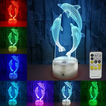 

3D Dolphin Shape Illusion Night Light 7 Colors Changing LED Touch Table Lamp USB Charging Switch Remote Control Gift Decor Light