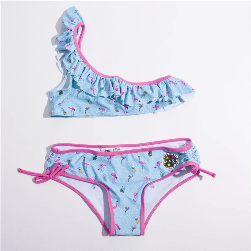 

2019 Girls Swimwear One Shoulder Beach Wear Lovely Swimming Suits Bandage Bikini Set Kids Swimsuit Biquini Infantil 81