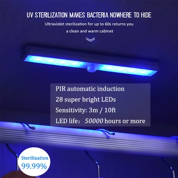

LED 20+ 8UV Lamp Beads USB Charging / PIR Motion Sensor Intelligent Induction Ultraviolet Sterilization Lamp / Cabinet Lamp