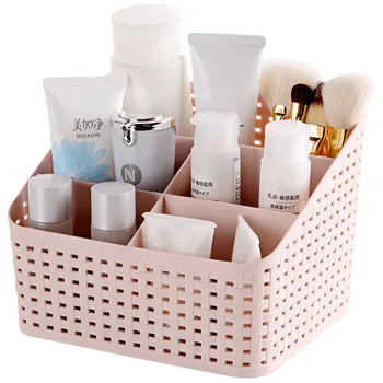 

Home Office Stationary Storage Container Box Plastic Hollow Makeup Organizer 5 Grids Desktop Sundries Storage Basket