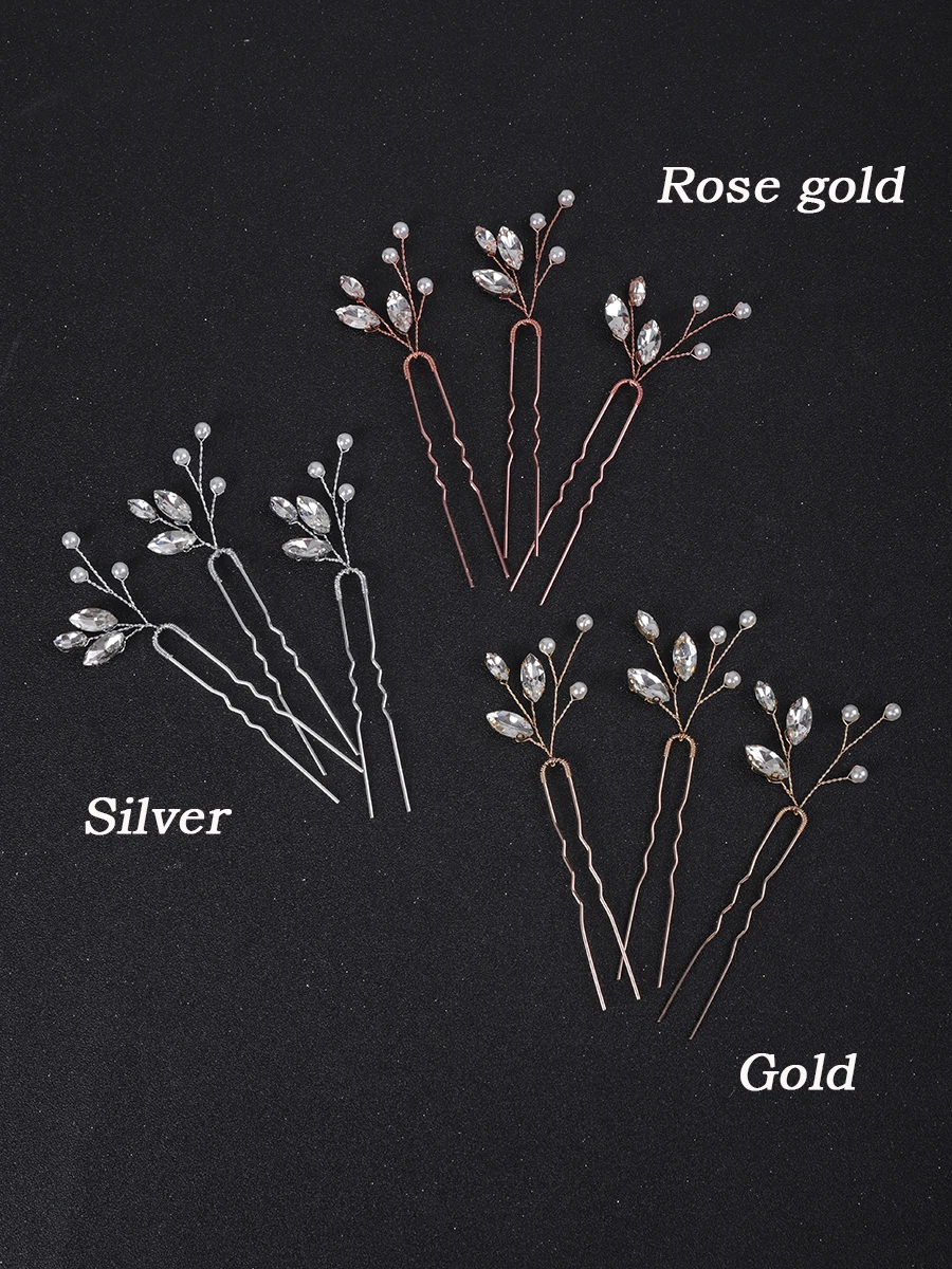 Silver Pearls Rhinestones Handmade Hairclips Bridal Headwear Wedding Headdresses for hair Accessories Silver 3PCS Women Hairpins
