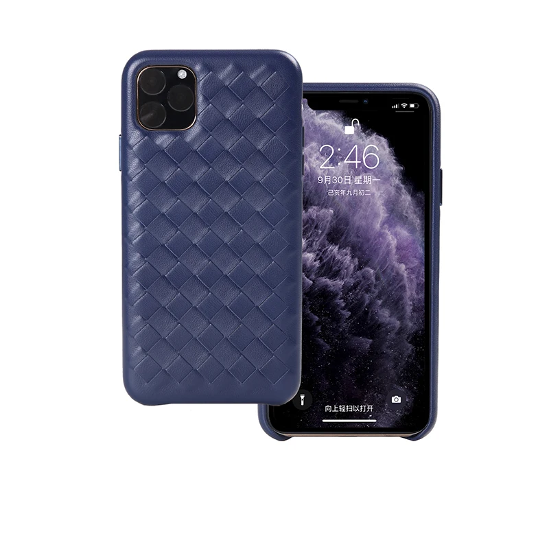Роскошный чехол из натуральной кожи s модный тканый узор для iPhone 11 Pro MAX чехол для телефона для iPhone 11/Pro/Max задний Чехол - Цвет: Синий