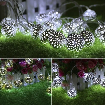 

LED String Lights Moroccan Iron Ball Wedding Xmas Party Ball Lights String Beautiful with Battery Box Birthday Garden